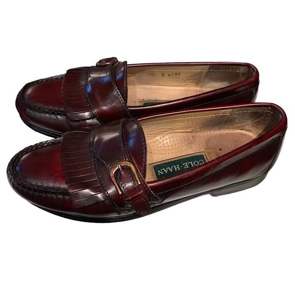 Cole Haan VTG Loafer Leather Burgundy Kilted Fringe Buckle Men’s Size 7.5 D 4959 - Picture 5 of 9